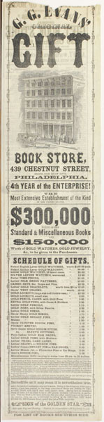 G. G. Evans. G. G. Evans’ Original Gift Book Store. [Philadelphia, 1861?]. McAllister Collection.